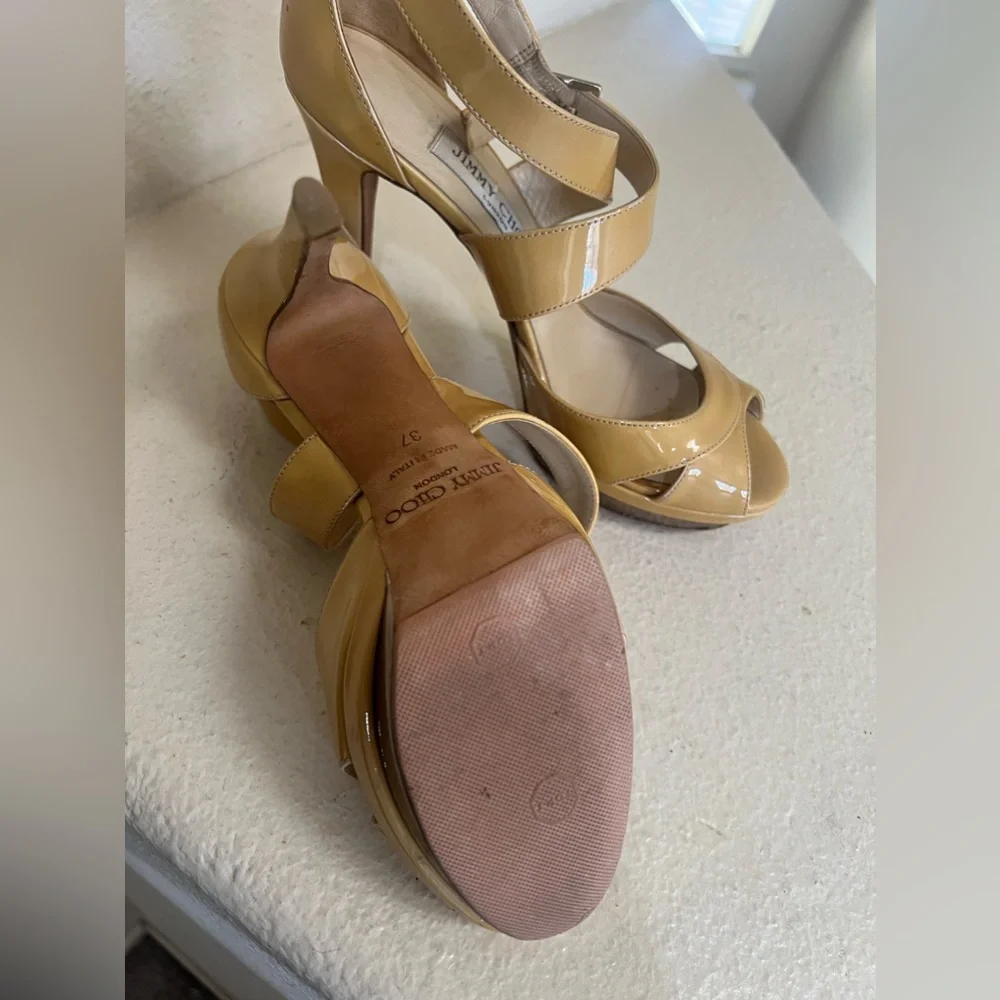 Jimmy Choo Beige Patent Leather Vamp Ankle Strap Sandals Size 37. US‎ 7 - Picture 5 of 7